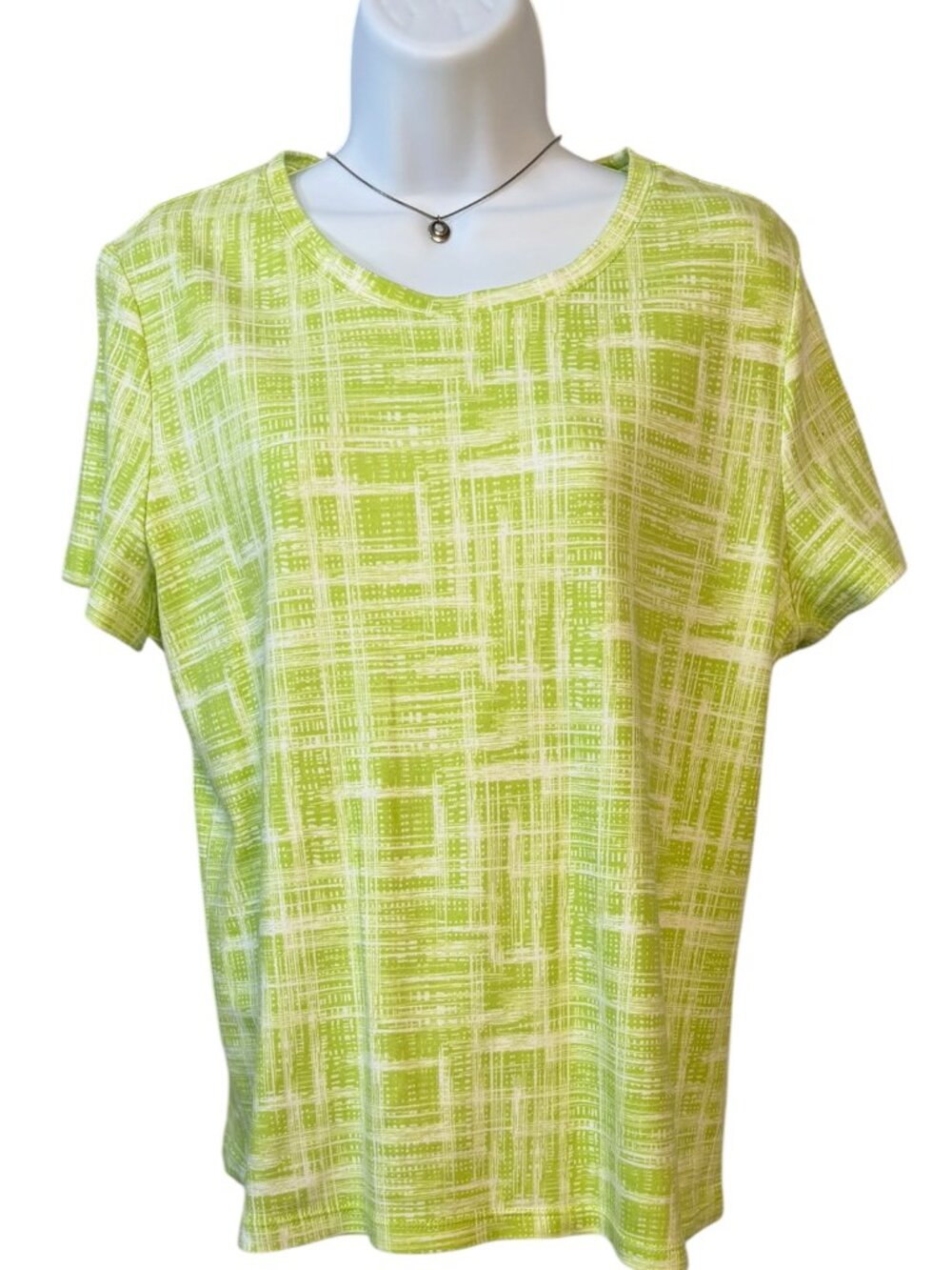 Studio Works The Studio Tee Large Lime Green White Geometric Cotton Tee